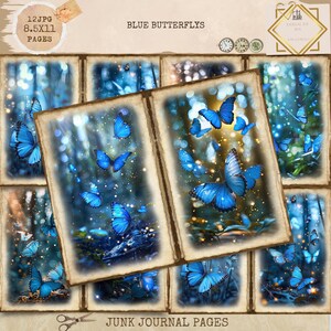 Junk Journal Printable, Blue Butterfly&#39;s, Garden Junk Journal, Nature Junk Journal, Digi Kit, Digital Craft, Butterfly Printable Journal