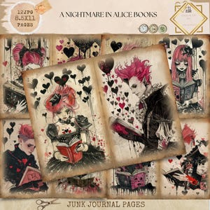 Junk Journal Printable, A Nightmare in Alice Journal, Fantasy Wonderland Journal Papers, Book Lovers Junk Journal, Gothic Journal, Digi Kit