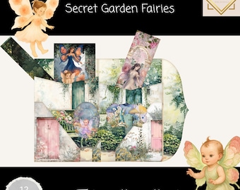 Secret Garden Fairies Folio Kit, Fairy Junk Journal Craft Kit, Printable Folio Mix & Match, Pockets, Bookmarks, Fantasy Scrapbook,