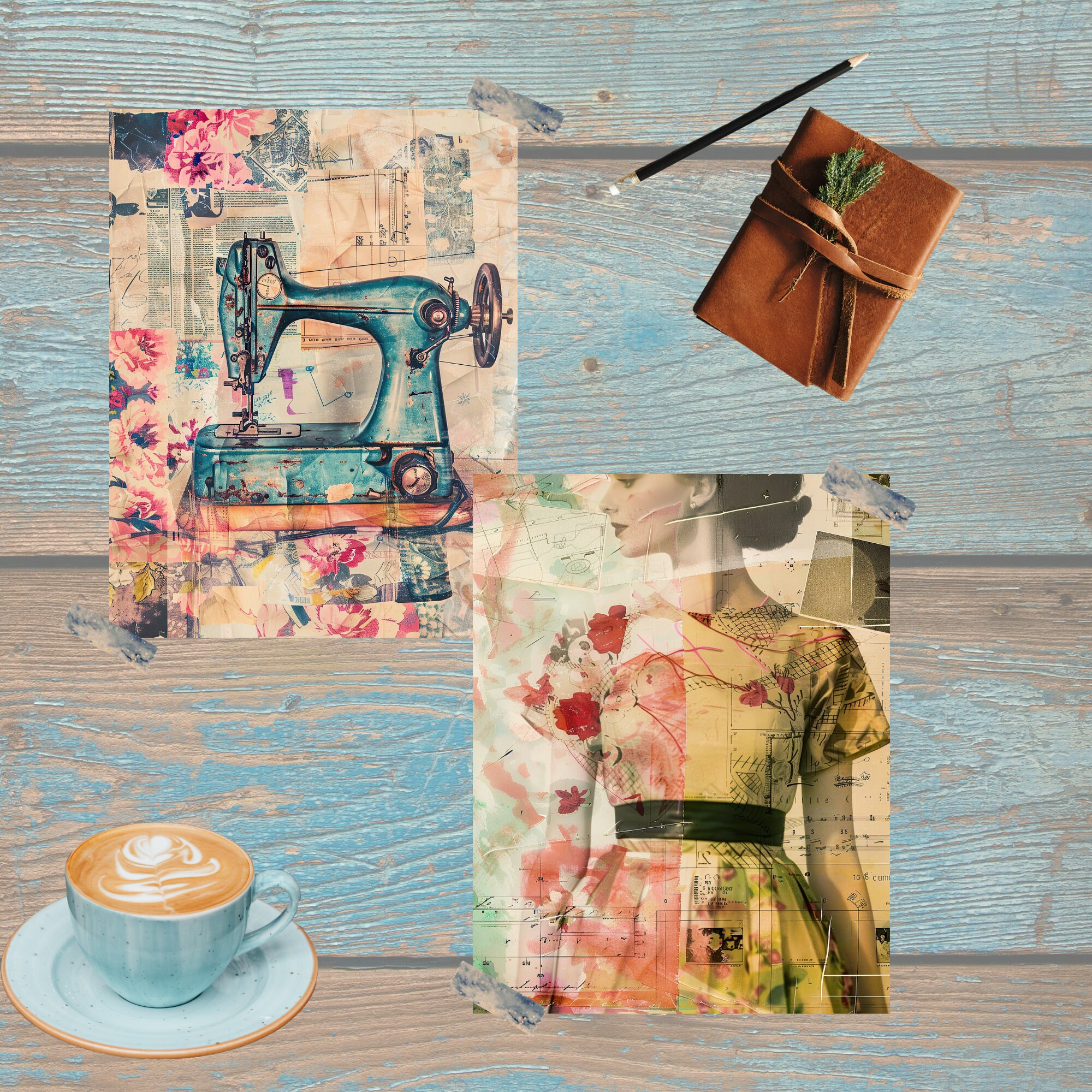 Vintage Seamstress Junk Journal Pages, Digital Scrapbook Paper, Sewing ...