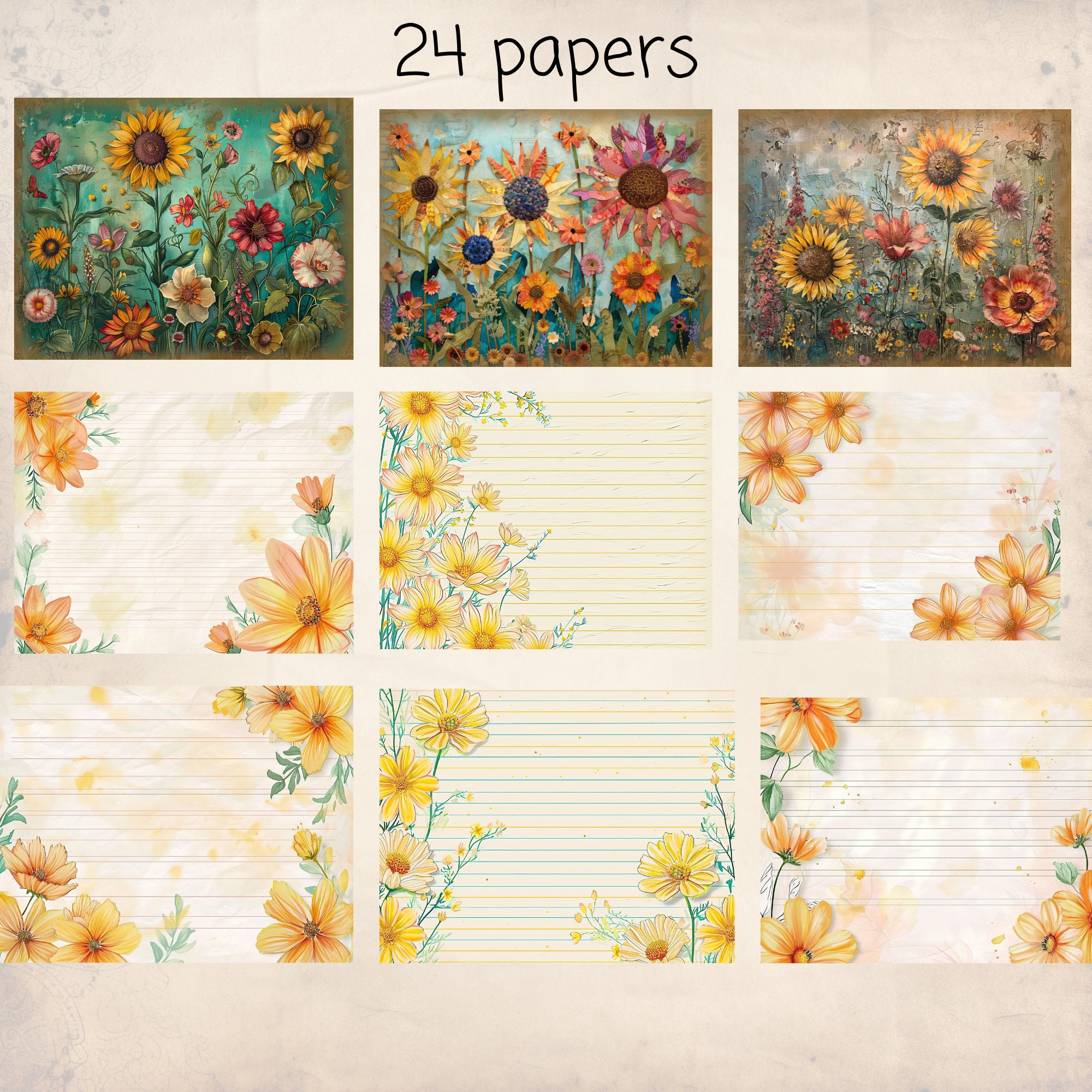 Mega Junk Journal Kit sunflower 98 Piece Sunflower Printable Papers ...