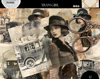 Junk Journal Printable, Victorian Girl, Vintage Journal Papers, Tram Girl Junk Journal , Vintage Junk Journal Digi Kit, Digital Crafts