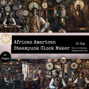 African American Steampunk Junk Journal Pages, Digital Scrapbook Paper, African Men Printable, Collage Sheet, American Ephemera, Digi Papers