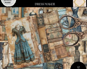 Junk Journal Printable, Dress Maker Vintage Journal Pages, Sewing Junk Journal, Digi Kit, Dress Maker Journal, Fashion Journal