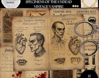 Vintage Vampire Junk Journal Kit, Gothic Specimen Papers, Grimoire Ephemera, Undead Printable Pages, Dark Academia Journal Kit