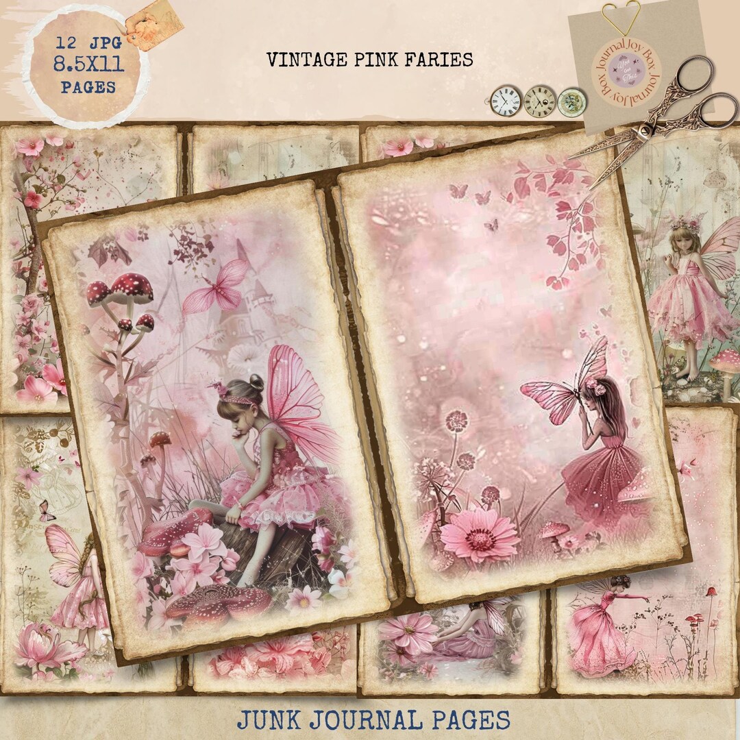 Junk Journal Printable, Vintage Pink Fairy Journal Papers, Fantasy Junk ...