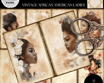 African American Lady's Junk Journal Pages, Digital Scrapbook Paper, Vintage Woman Printable, Collage Sheet, Vintage American Woman Papers