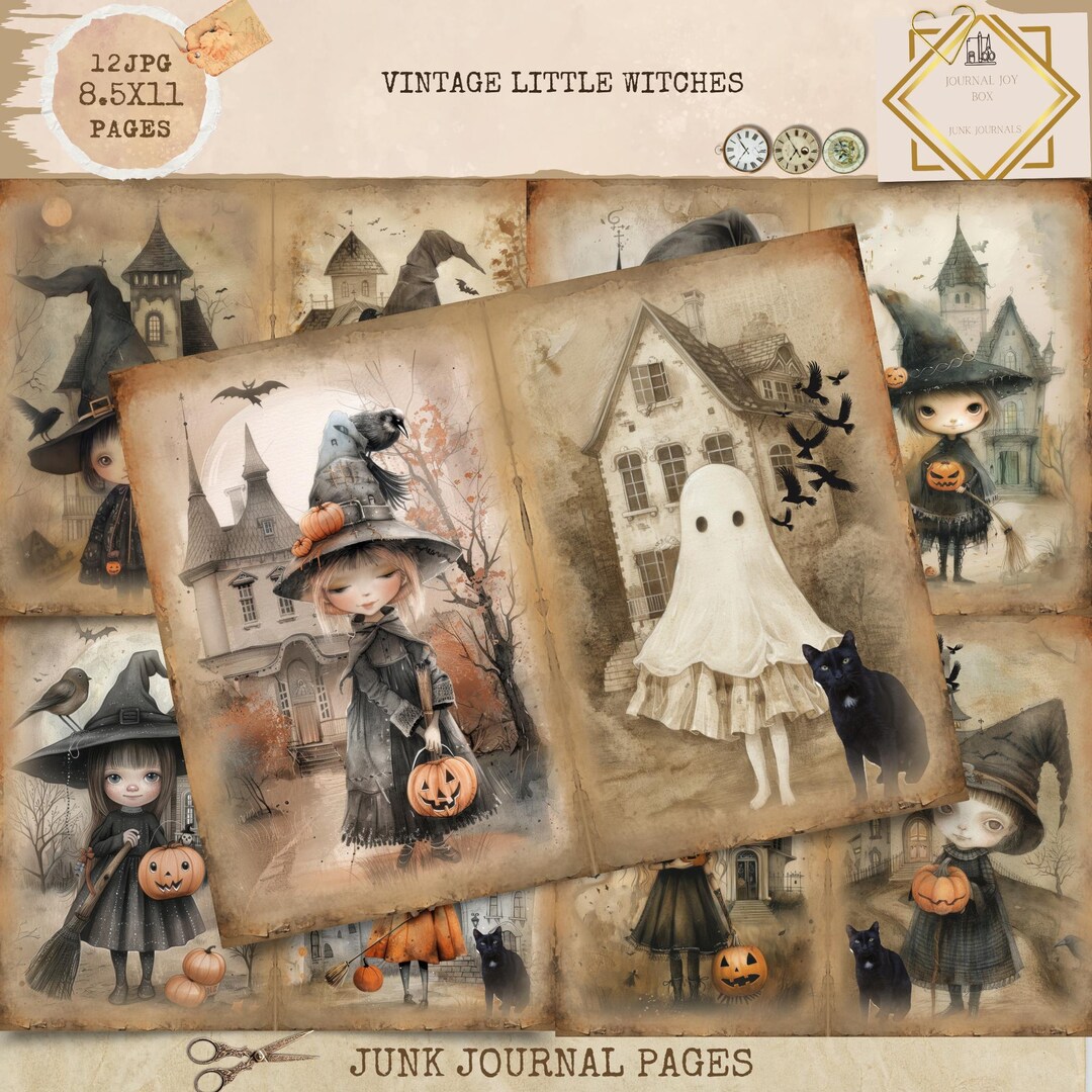 Vintage Witches Junk Journal, Little Spooks Digital Paper, Victorian ...