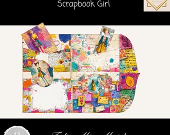 Scrapbook Girl Folio Mix Match, Whimsical Junk Journal Printable, Collage Art Ephemera, Mixed Media Envelopes & Tags, Scrapbooking Kit