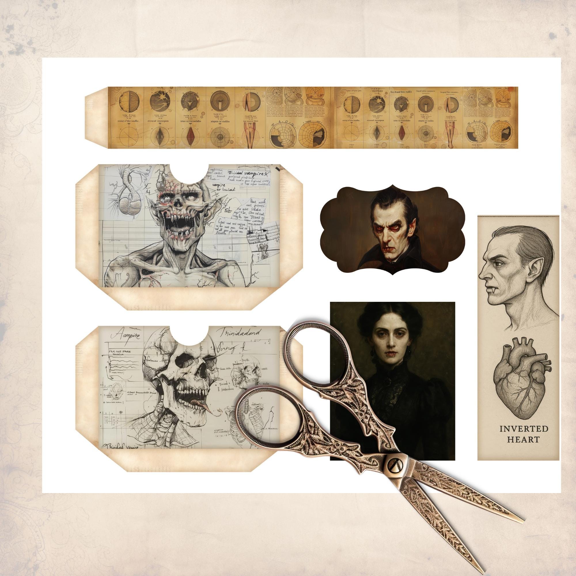 Vintage Vampire Junk Journal Folio Printable, 12 Piece Mix & Match