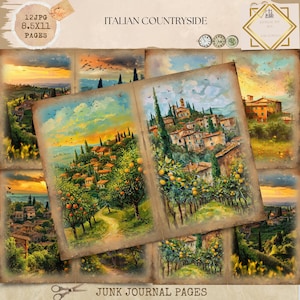 Italian Countryside Journal, Junk Journal Printable, Rome  Landscape Junk Journal Papers, Watercolor Italian Town Pages, Italian Ephemera