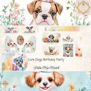 Party Dogs Journal Folio Mix and Match, Dogs Printable Ephemera, Paper Craft, Scrapbooking 11 x 8.5, Birthday Dogs Ephemera, Dog Ephemera