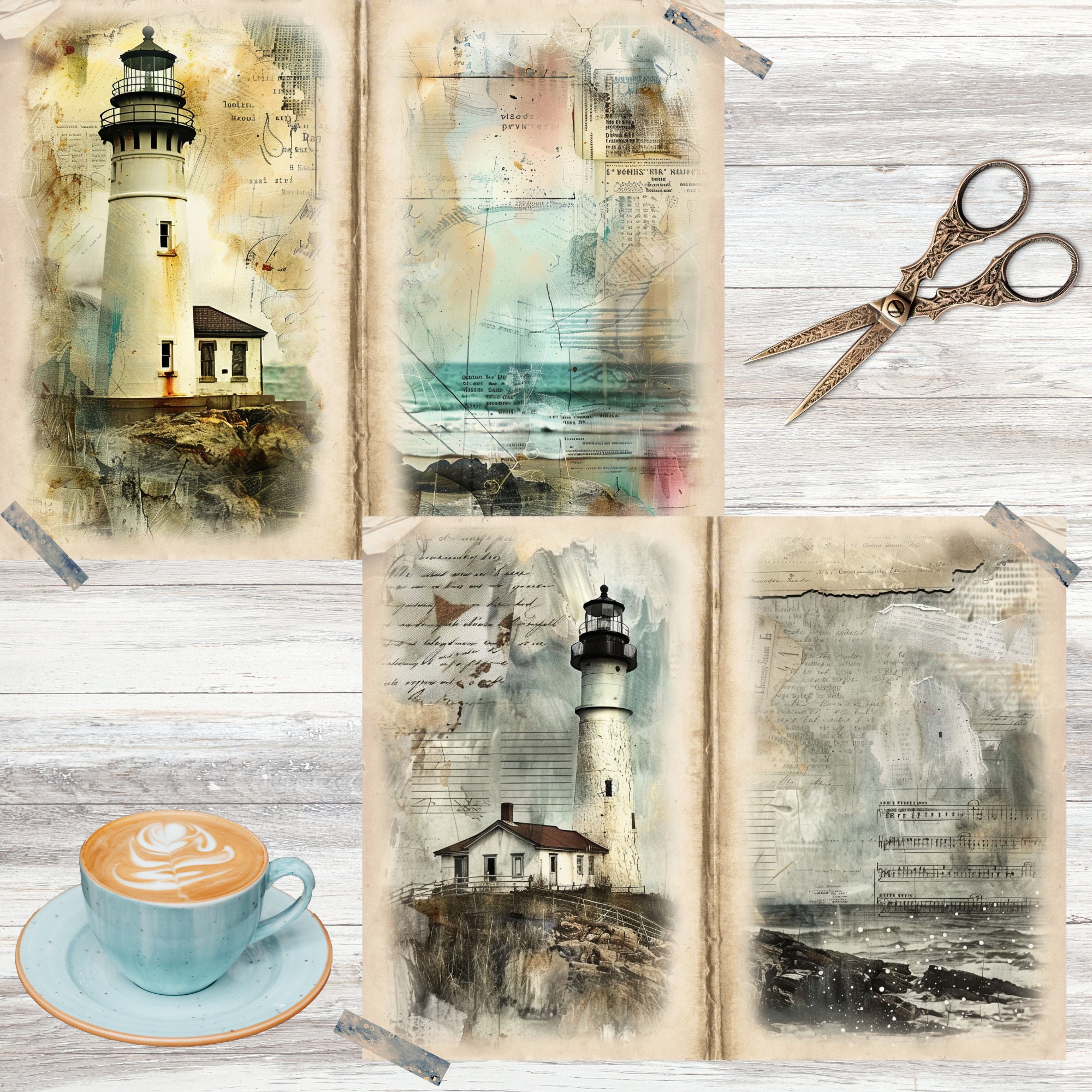 Junk Journal Printable, Vintage Lighthouse Journal, Ocean Journal ...