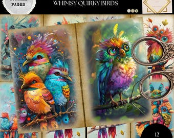 Whimsy Quirky Birds Junk Journal, Bird Pages, Quirky Birds Journal , Bird Lovers Junk Journal, Digi Kit, Printable Journal, Digital Crafts