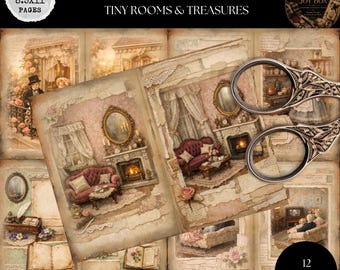Victorian Dollhouse Junk Journal Papers, 12 Printable Vintage Shabby Chic Pages,  Lace, Roses & Antique Nursery,  Digital Download