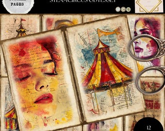 Junk Journal Printable, Vintage Zirkus Seiten, Steampunk Zirkus Journal, Zirkuszelt Junk Journal, Digi Kit, Digital Craft, Printable Journal