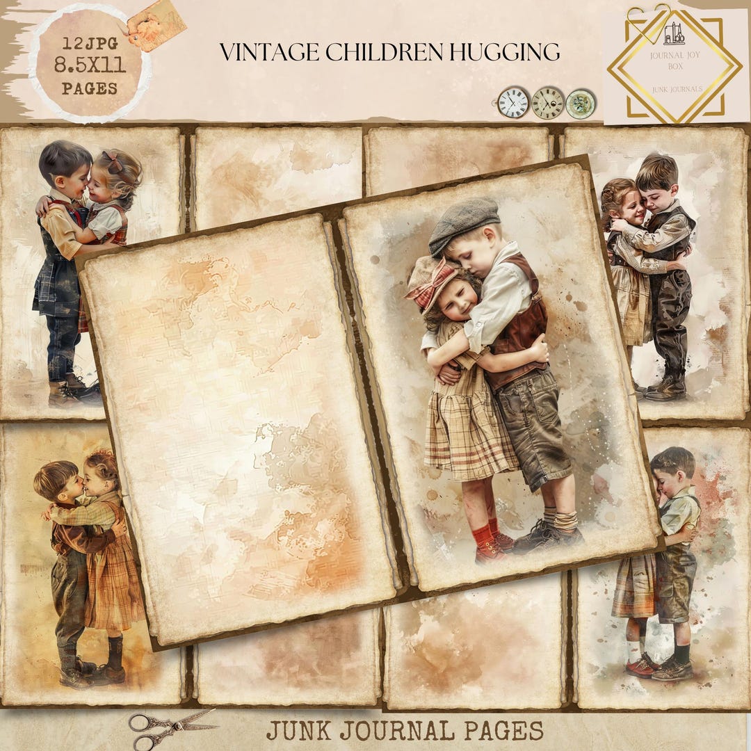 Junk Journal Printable, Vintage Children Hugging Journal, Vintage ...