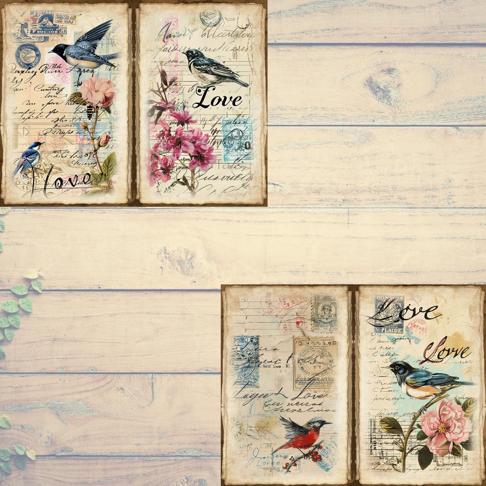 Junk Journal Printable, Vintage Love Birds Journal Papers, Love Birds ...