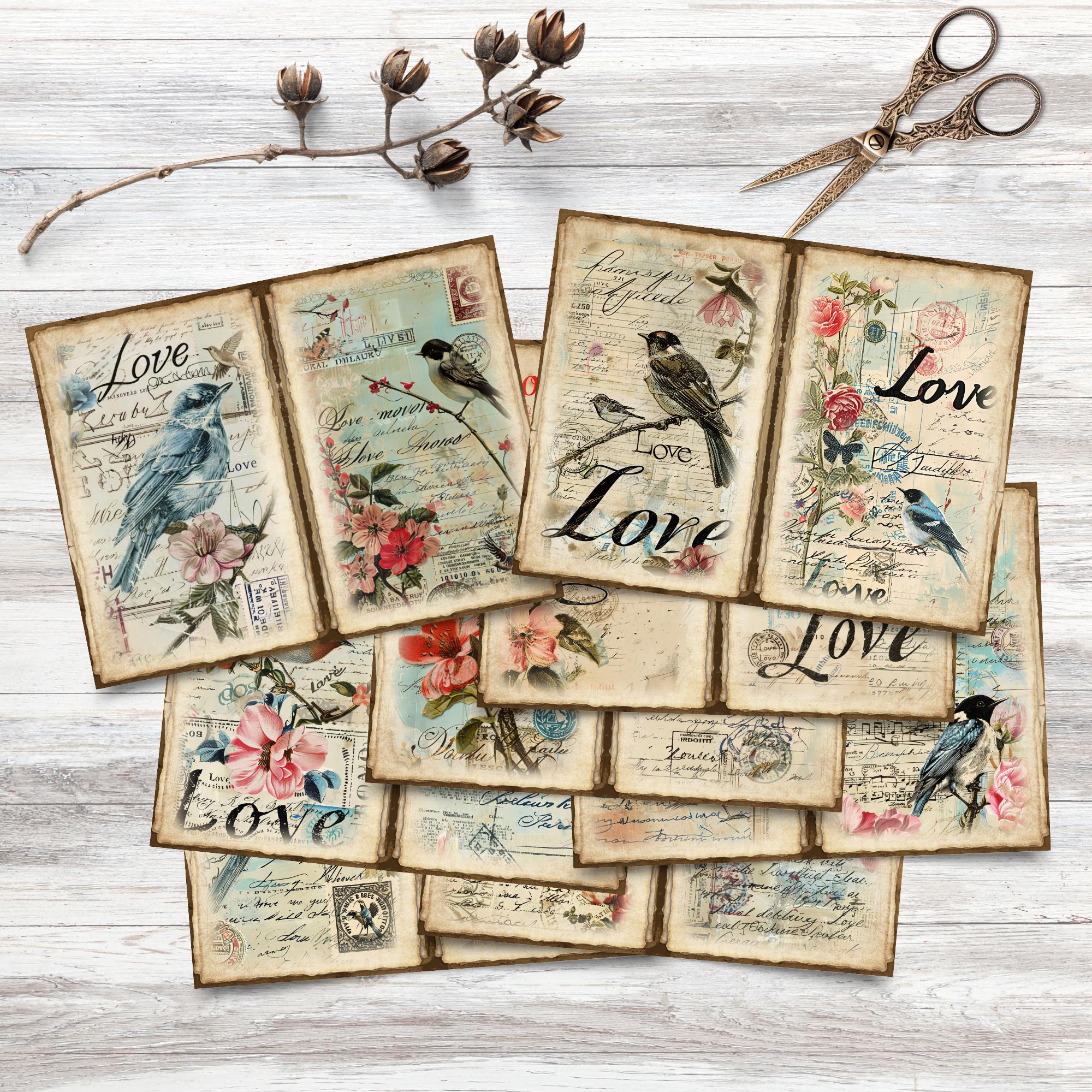Junk Journal Printable, Vintage Love Birds Journal Papers, Love Birds ...