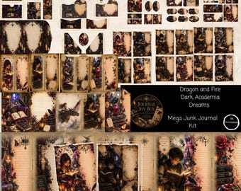 Dragon & Fire Dark Academia Dreams Mega Junk Journal Kit,  98 Printable Pages, Gothic Journal Kit, Fantasy Journal, Vintage Ephemera