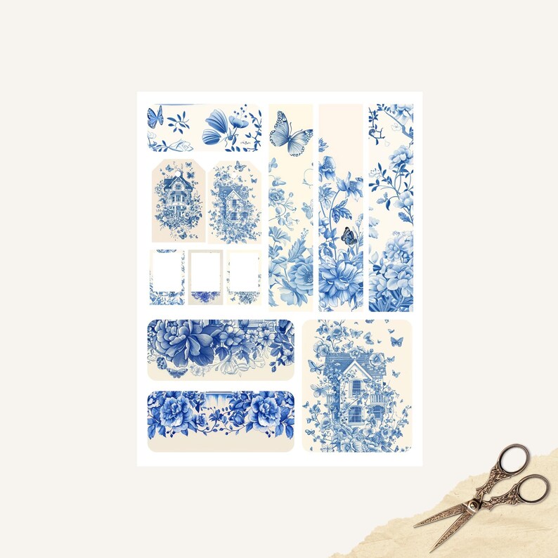 Blue Toile Homes and Butterfly's Junk Journal Ephemera Cards, 38 Extras ...