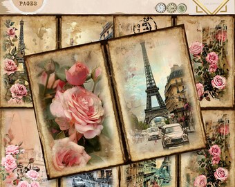 Junk Journal Printable, Paris Pages, Old Paris Junk Journal, Eiffel Tower Junk Journal, Digi Kit, Digital Craft, Printable Journal