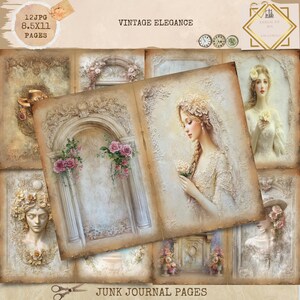 Junk Journal Printable, Shabby Chick Victorian Elegance, Vintage Embossed Journal Papers, Vintage Junk Journal Digi Kit, Digital Crafts