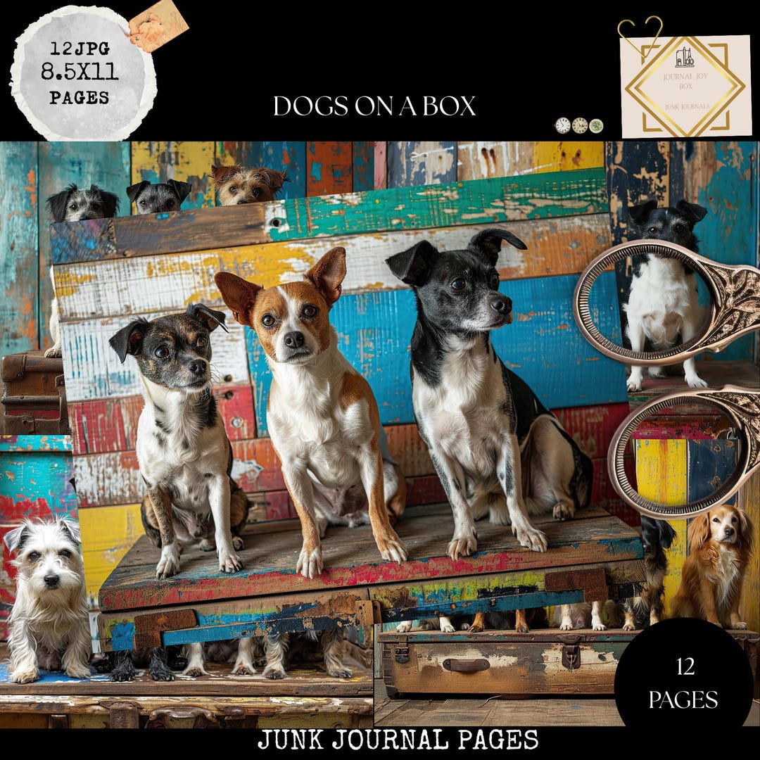 Journal Doogs Junk Journal Printable, Dogs on a Box, Vintage Journal Papers, Cute ...