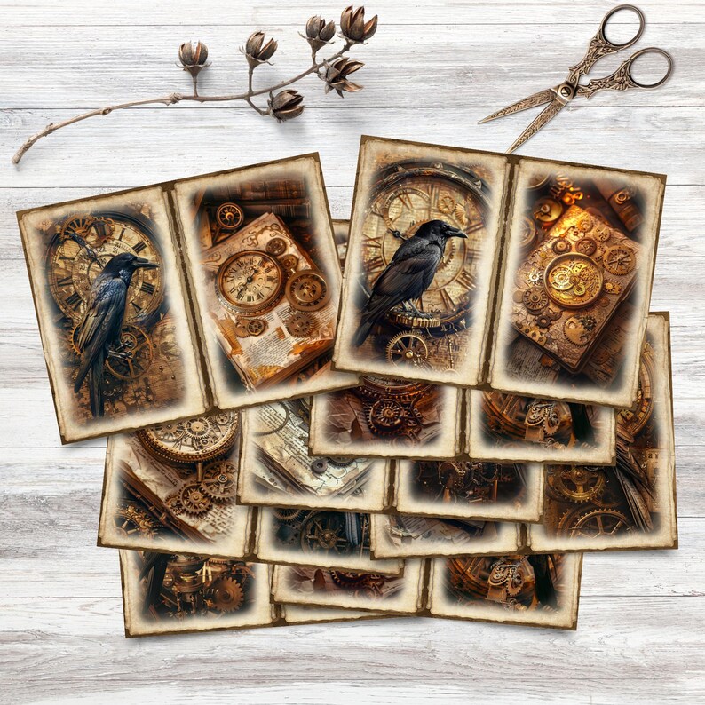 Junk Journal Printable, Steampunk Raven and Clocks Journal, Raven ...