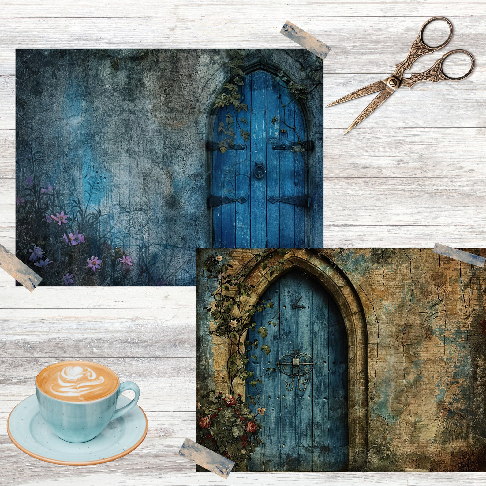 Junk Journal Printable, Wooden Blue Doors, Vintage Journal Pages, Doors ...