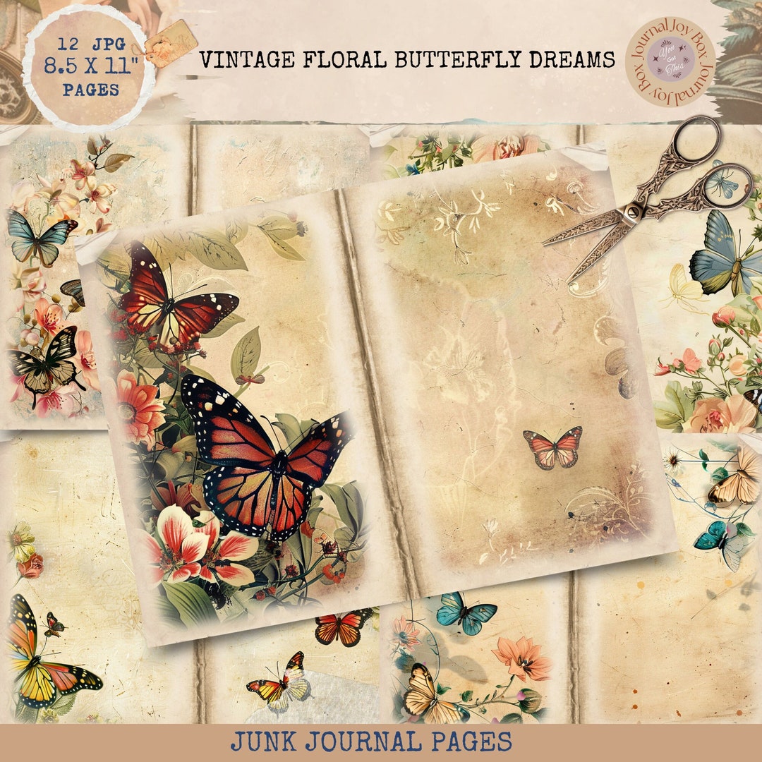 Junk Journal Printable, Butterfly Floral Journal, Vintage Garden ...