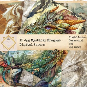 Junk Journal Printable, Mystical Dragon Digital Papers, Dragon Ephemera, Fantasy Junk Journal Digi Paper Crafts Digi Kit, Printable Journal
