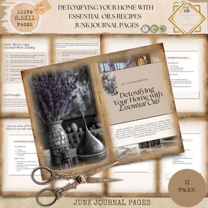 Diário de Desintoxicação com Aromaterapia, Limpeza com Óleos Essenciais, Cuidados Domésticos Ecológicos, Páginas para Imprimir sobre Vida Holística, Estilo Botânico Vintage, Páginas para Anotações