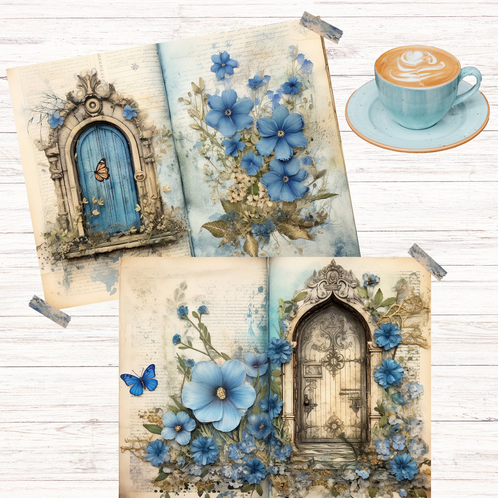 Junk Journal Printable, Wooden Floral Doors, Vintage Journal Pages ...