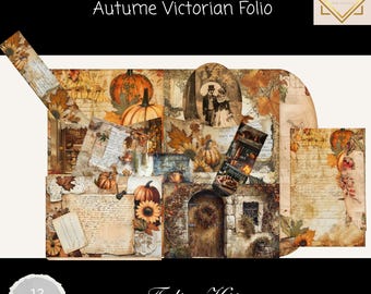 Autumn Vintage French Junk Journal Folio Printable Bundle, 12 Piece Mix & Match Pockets, Autumn Printable Ephemera, Paper Craft, 11 x 8.5
