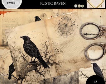 Gothic  Raven Junk Journal, Vintage Crow Pages, Bird Junk Journal , Gothic Junk Journal, Digi Kit, Printable Journal, Digital Crafts