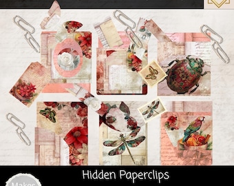Botanical Christmas Symphony Junk Journal Kit, Printable Hidden Paperclips, Pockets & Tags, Vintage Floral Christmas Ephemera