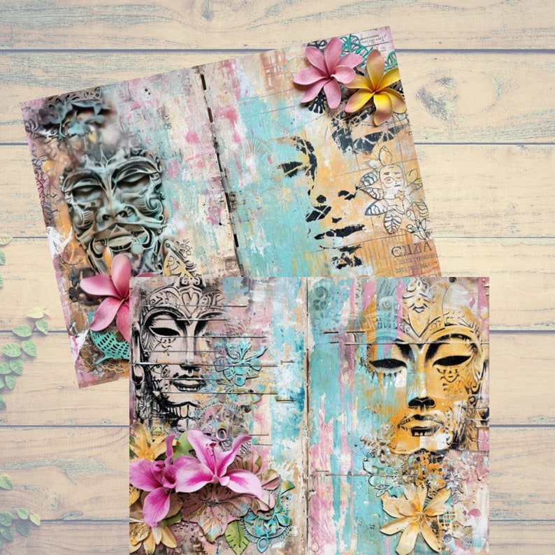 Junk Journal Printable, Hawaiian Tiki Mask Journal Papers, Shabby Chick ...
