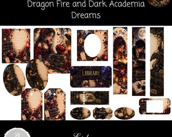 Dragon Fire Dark Academia Ephemera Pack,  Gothic Junk Journal Printable,  Raven & Dragon Journal Cards, Fantasy Tags, Tickets and Bookmarks
