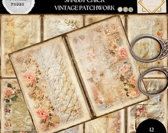 Utskrivbar skräpjournal, Shabby Chic Vintage Patchwork Skräpjournal, Vintage Skräpjournalpapper, Vintage Patchwork Journal, Vintage Ephemera