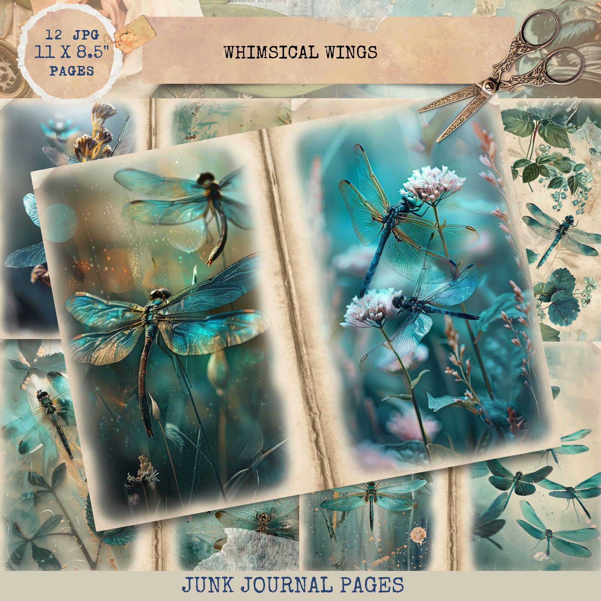 Junk Journal Printable, Dragonflies Journal, Vintage Journal Papers ...