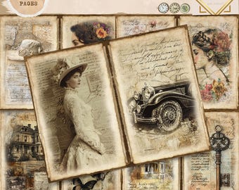 Junk Journal Printable, Vintage Pages, Vintage Ladies Junk Journal, Vintage Cottage Junk Journal, Digi Kit, Digital Craft, Printable Journal
