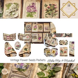 Vintage Seed Packets Junk Journal Folio Mix and Match, Garden Printable Ephemera, Paper Craft, Scrapbooking 11 x 8.5 Flower Junk Journal