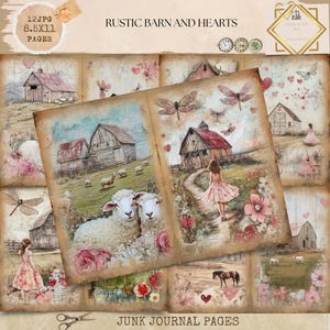 Rustic Barn and Hearts Farm Journal, Vintage Journal Papers, Junk Journal Printable, Animal Farm Junk Journal Digi Kit, Digital Crafts