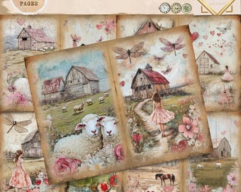 Rustic Barn and Hearts Farm Journal, Vintage Journal Papers, Junk Journal Printable, Animal Farm Junk Journal Digi Kit, Digital Crafts