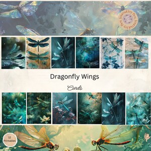 Dragonfly Wings Junk Journal Cards, 12 Cards, Dragonfly Wings Printable Ephemera, Paper Craft, Digital Collage, 11 x 8.5, Dragonfly Portrait