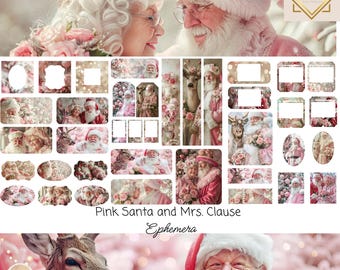 Ephemera-kaarten, pakket met 38 mini-extra's, roze kerst afdrukbare ephemera, papierkunst, digitale collage, 11 x 8,5, digitaal ambacht, kerstman