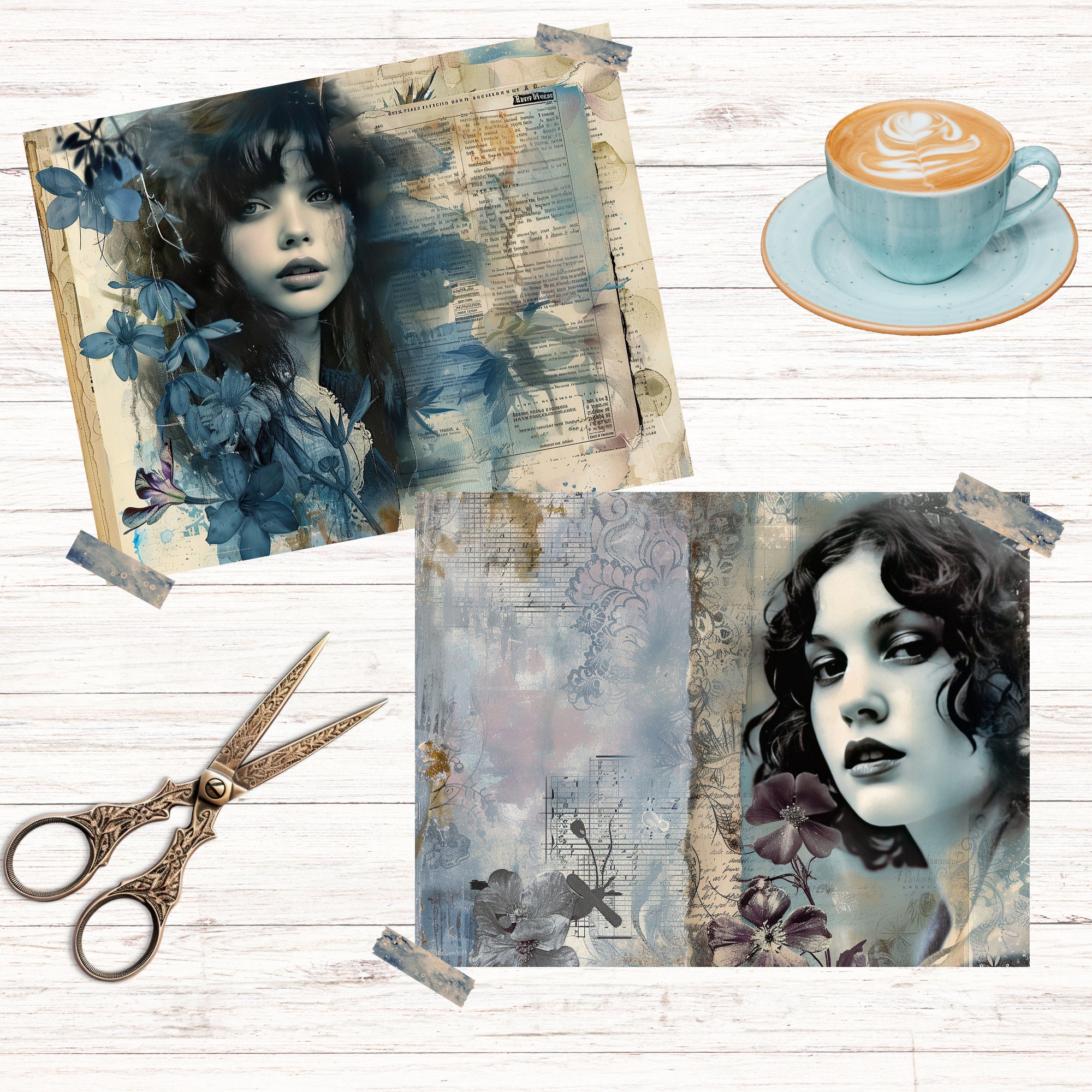 Junk Journal Printable, Midnight Beauty Vintage Journal Papers ...