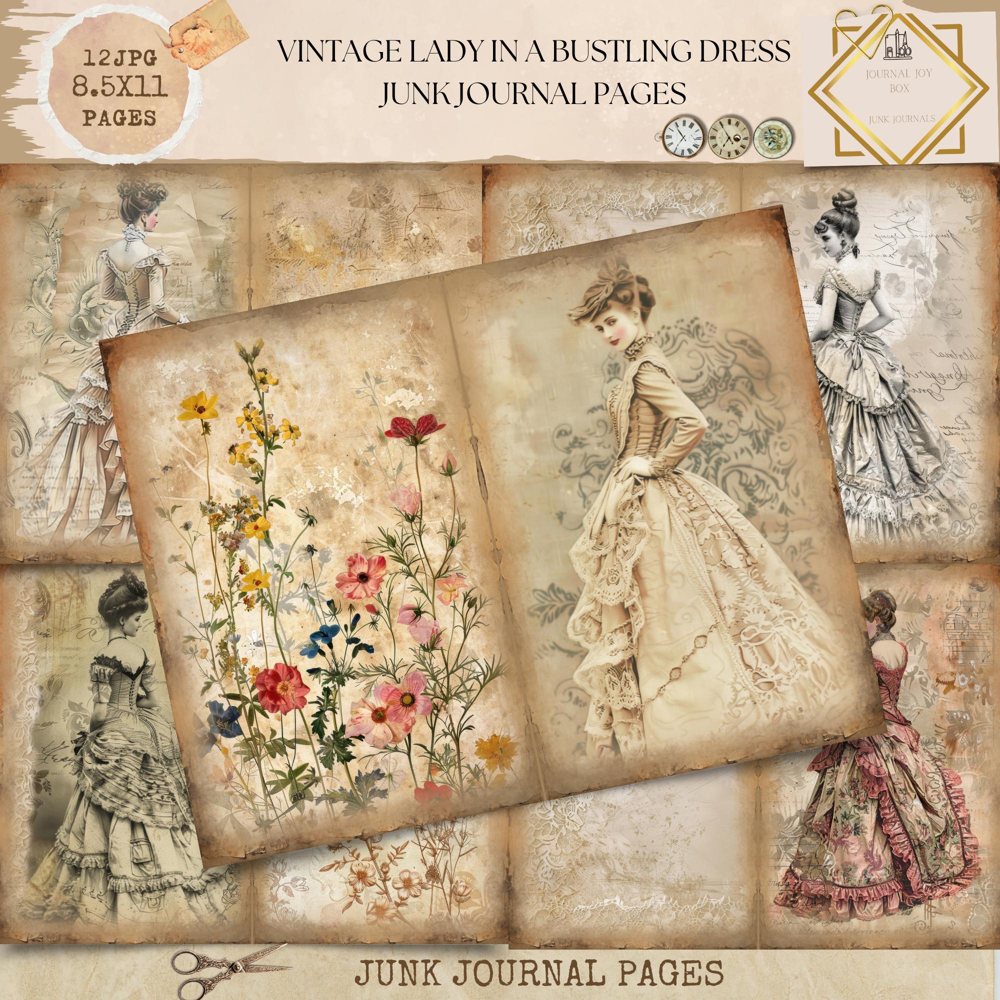 JunkJournal✢『LADY♡』 Junk Journal Printable, Vintage Pages, Vintage Lady in a Bustling