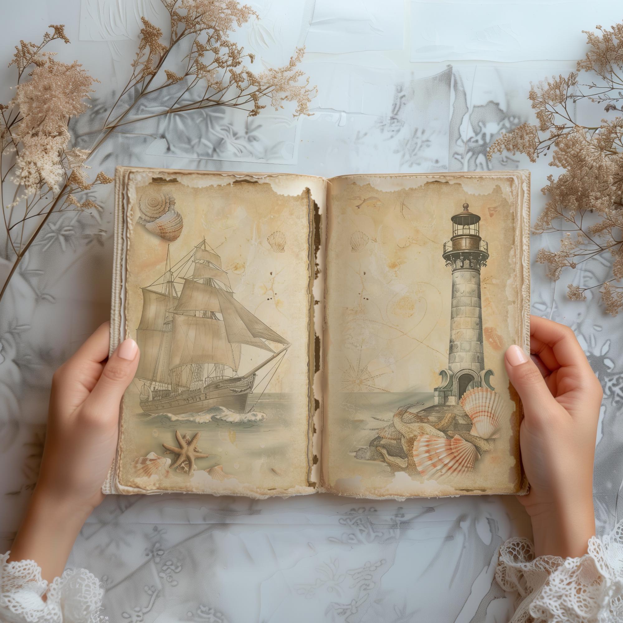 Junk Journal Printable, Vintage Old Lighthouse Journal, Ocean Journal ...